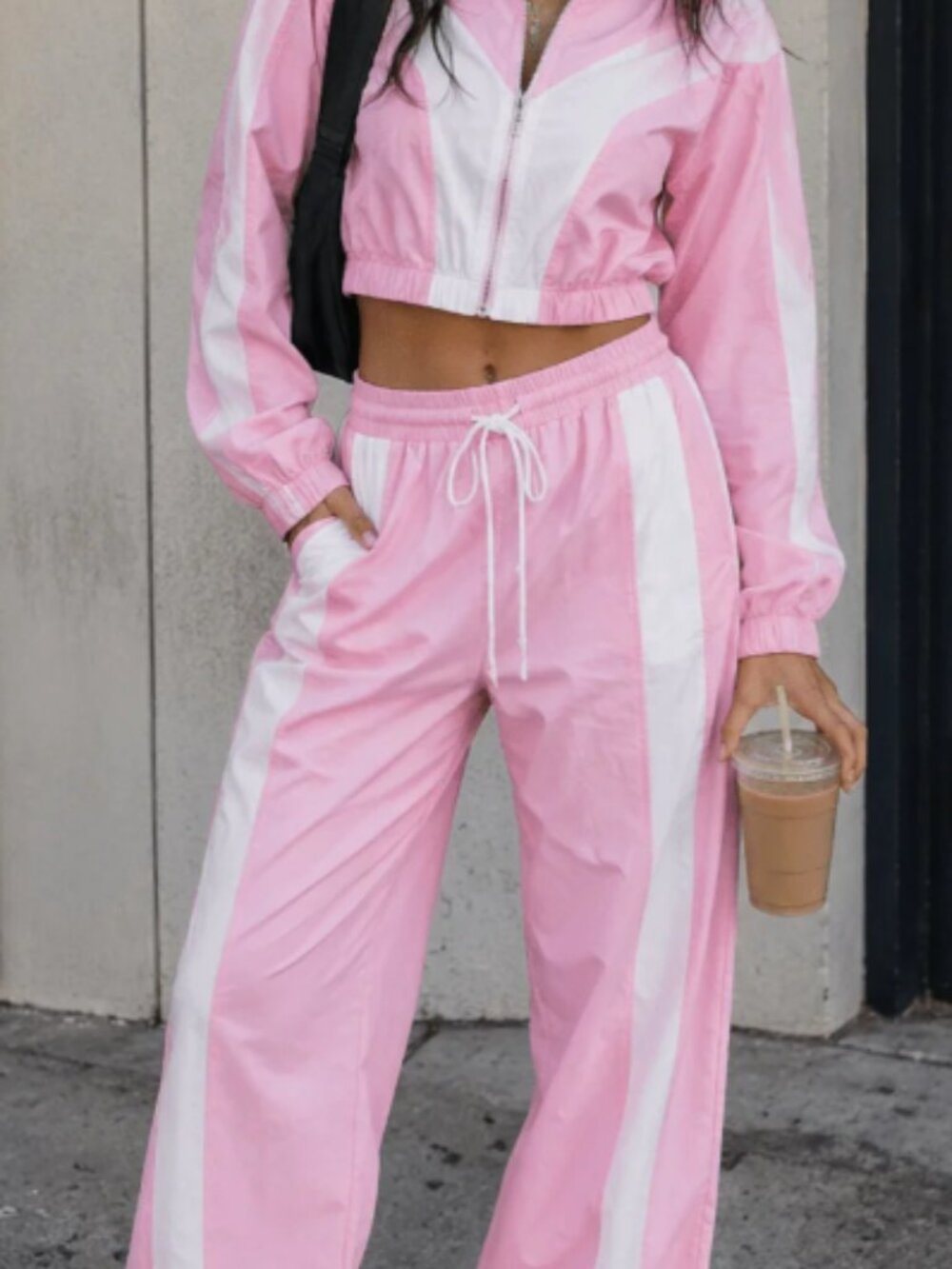 WOMEN'S LONG SLEEVE CROP JACKET & ELASTIC WAIST PANTS COLORBLOCK 2PC. SET